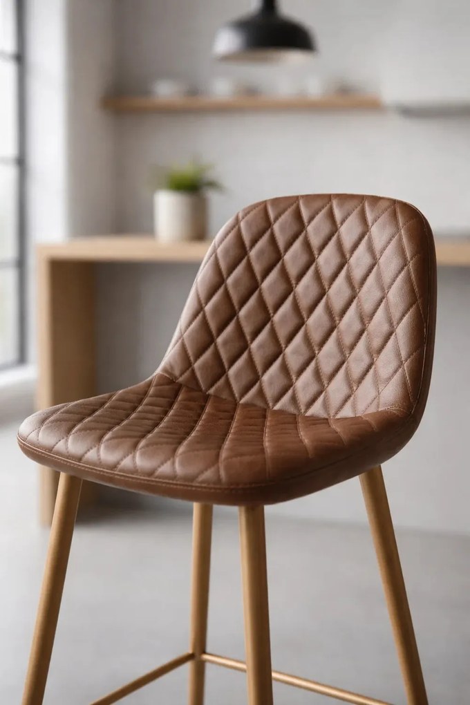 Czarny taboret Brzowy diamentowy skórzany