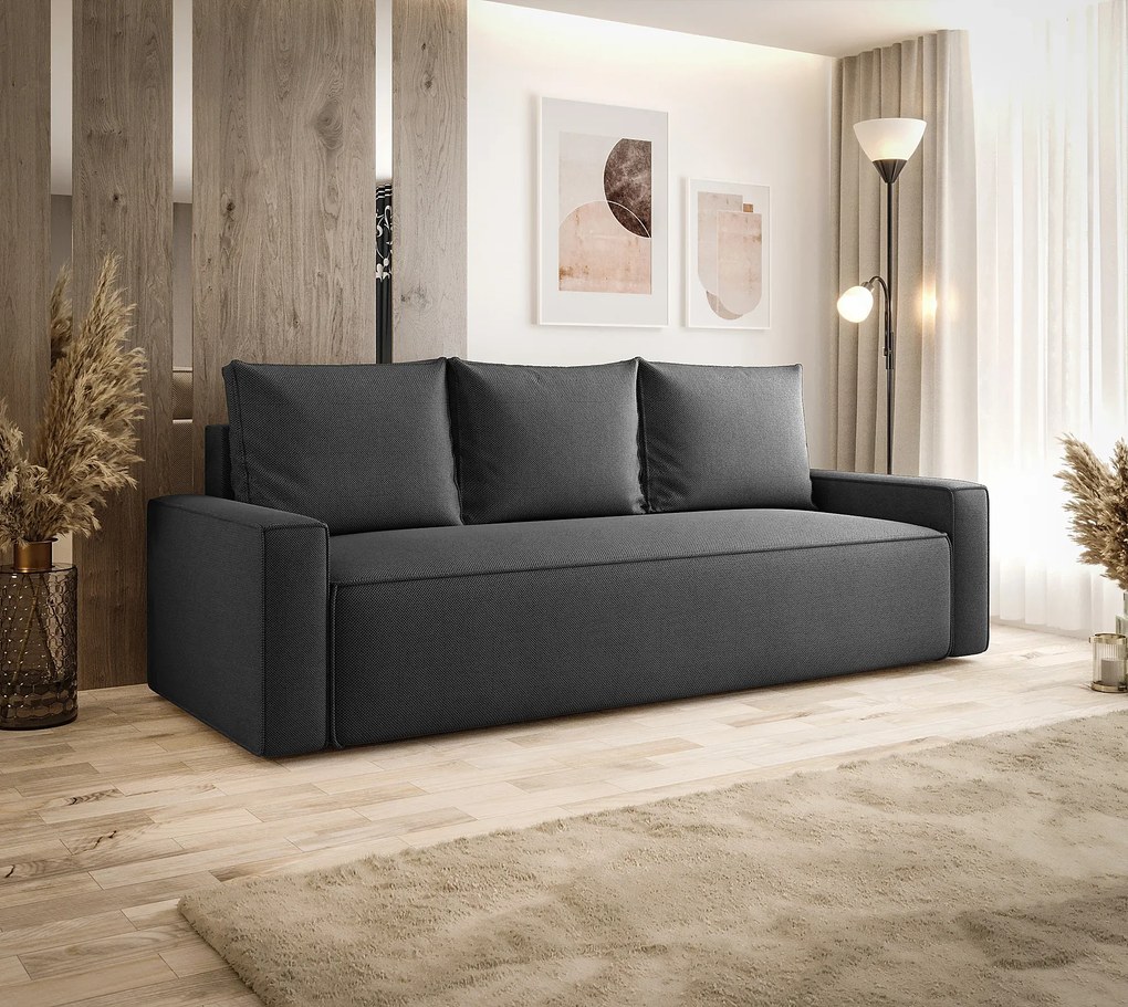 Grafitowa sofa z funkcją spania i pojemnikiem C0-W57