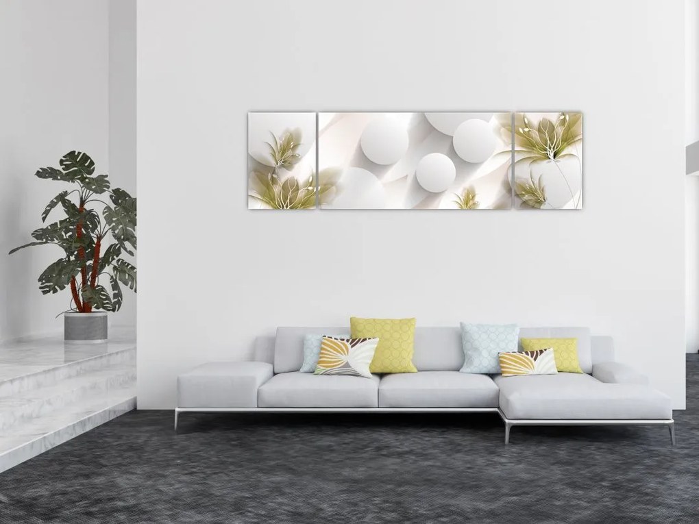 Obraz - 3D koła z kwiatami (170x50 cm)