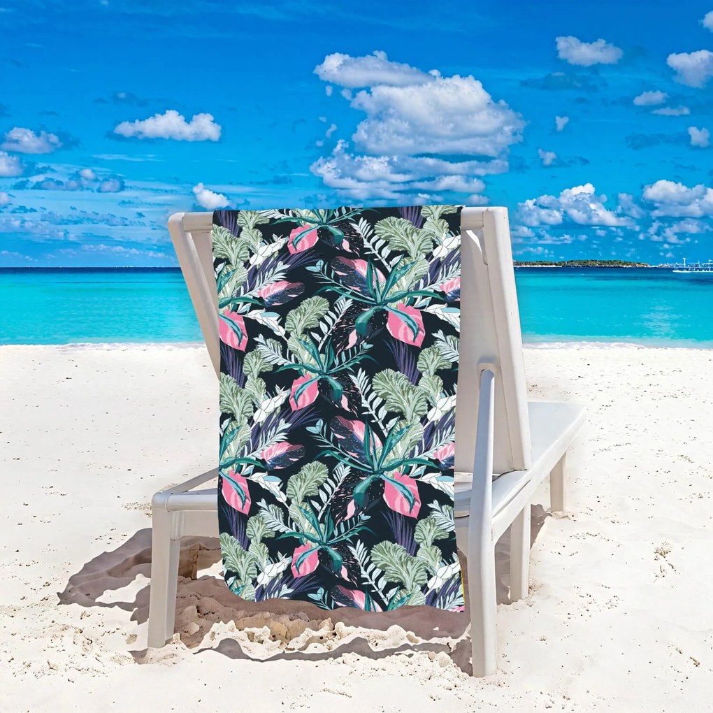 Ręcznik plażowy NIGHT BLOSSOM 100x180 cm czarny, 100% mikrofibra