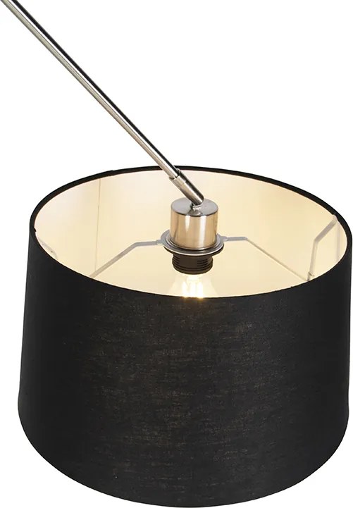 Stalowa lampa wisząca z czarnym abażurem z lnu 35 cm - Blitz