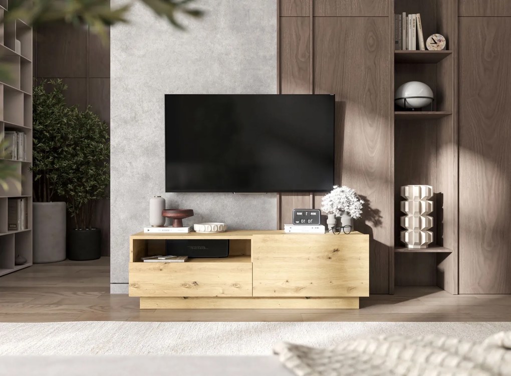 Szafka RTV na cokole z szufladą i wnęką Enjoy dąb artisan