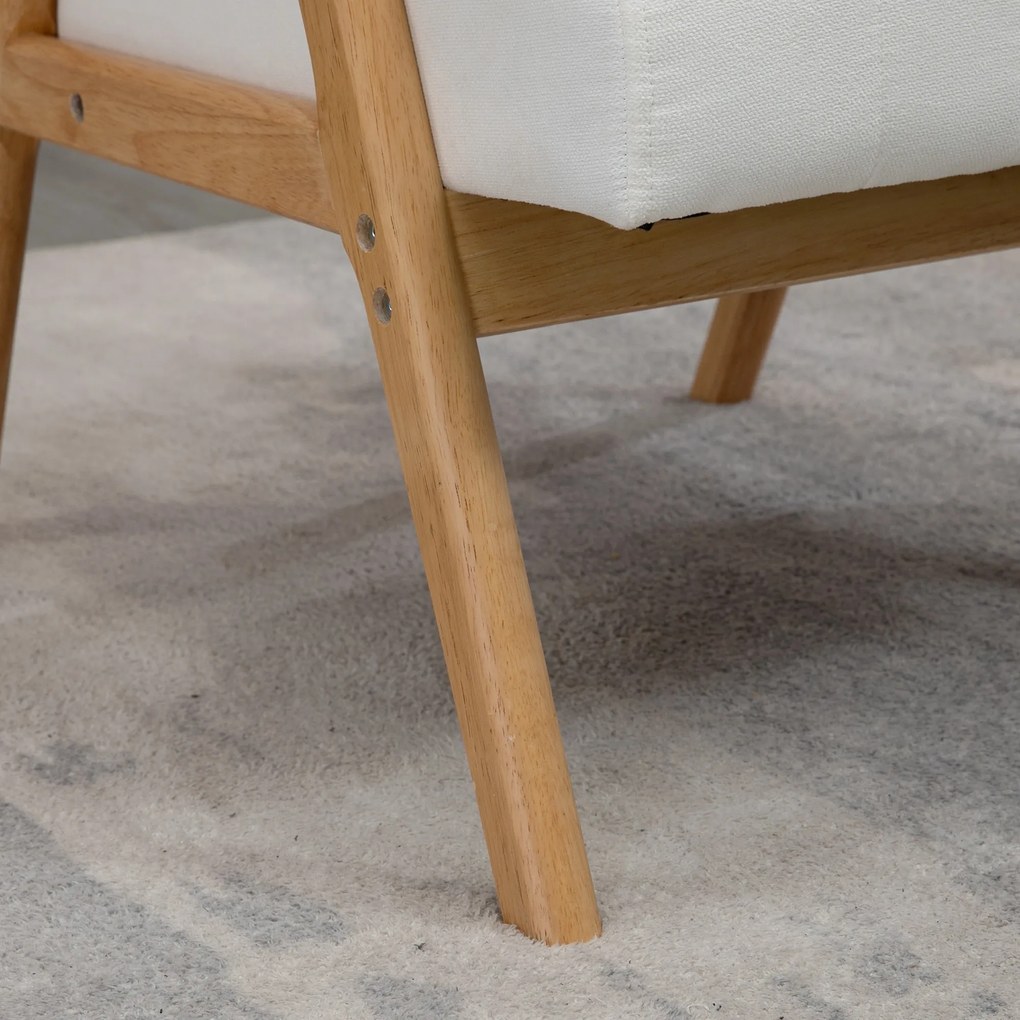 HOMCOM Fotel tapicerowany w stylu skandi Aksamit i lite drewno Elegancki i wygodny Naturalny Kremowy | Aosom PL