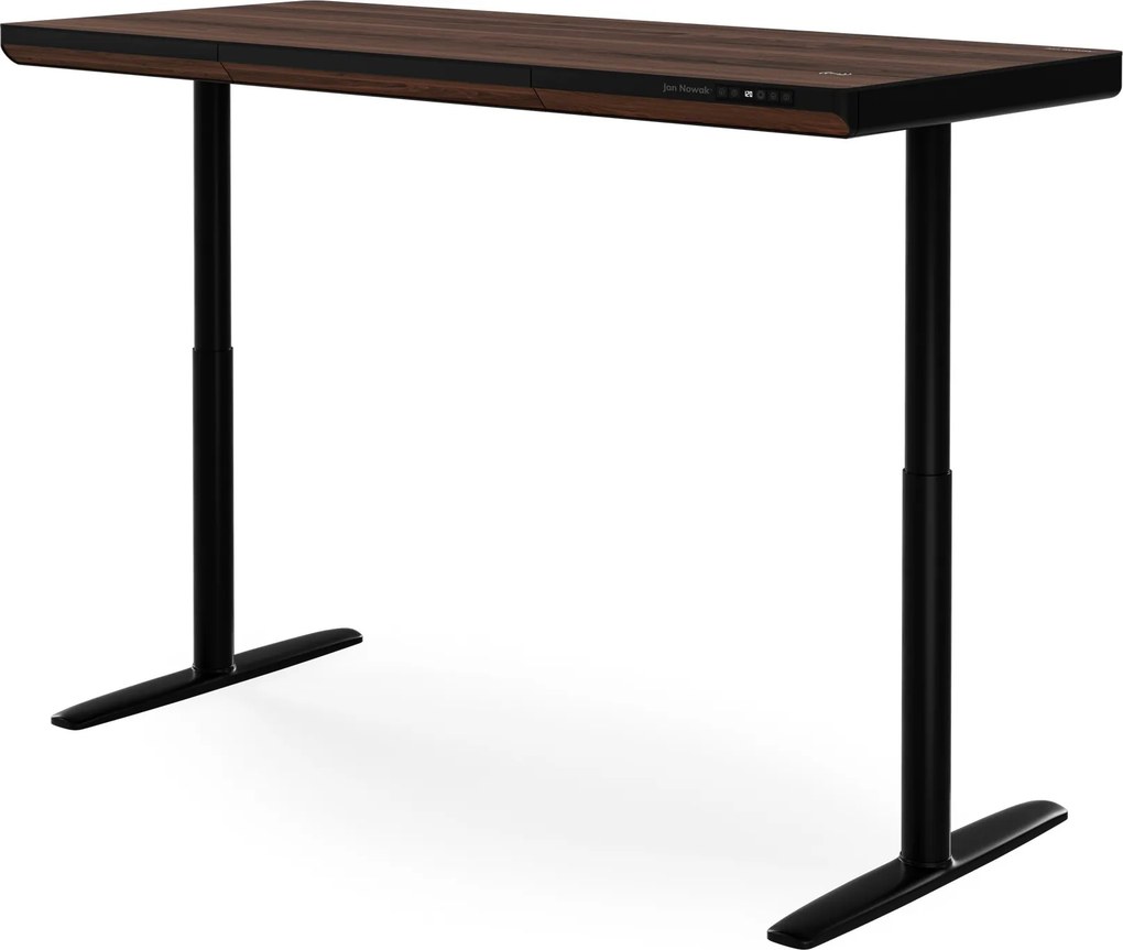 Biurko elektryczne sit-stand z szufladą i ładowarką bezprzewodową Qi czarne/orzech, 1600 mm: ELLIS