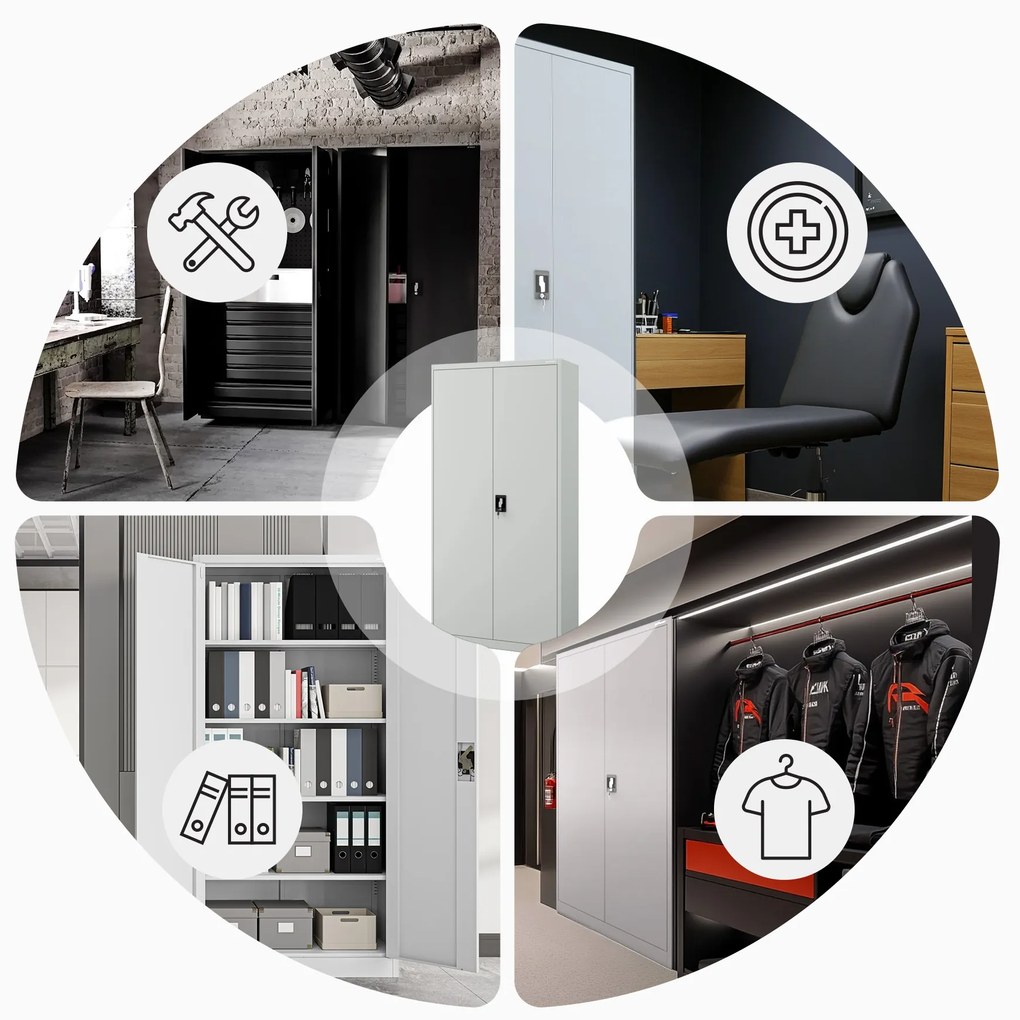 Biurowa szafa metalowa na akta JAN, 900 x 1850 x 400 mm, biała