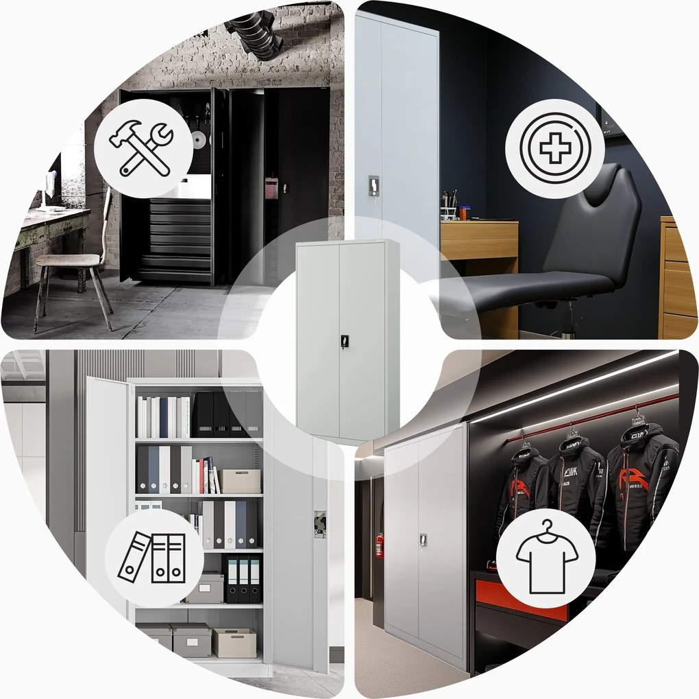 Szafa biurowa na dokumenty biała: JAN, 900 x 1850 x 400 mm