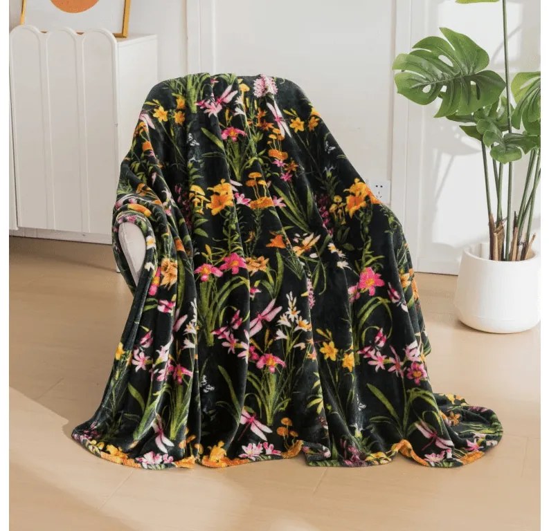 Mikropluszowy koc MYSTIC GARDEN, ciemnozielony Rozmiar: 200 x 220 cm