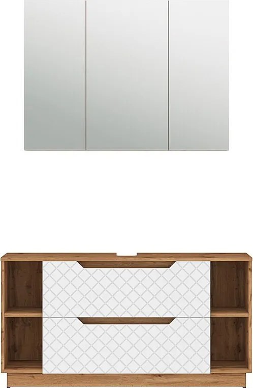 Zestaw mebli łazienkowych dąb/biały ze strukturą płytek 119.2x35x62.5 lotta