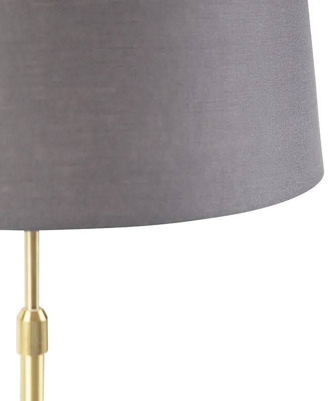 Lampa stołowa złota/mosiądz z szarym abażurem lnianym 35 cm - ParteWiejski/ Rustykalny / Vintage Oswietlenie wewnetrzne