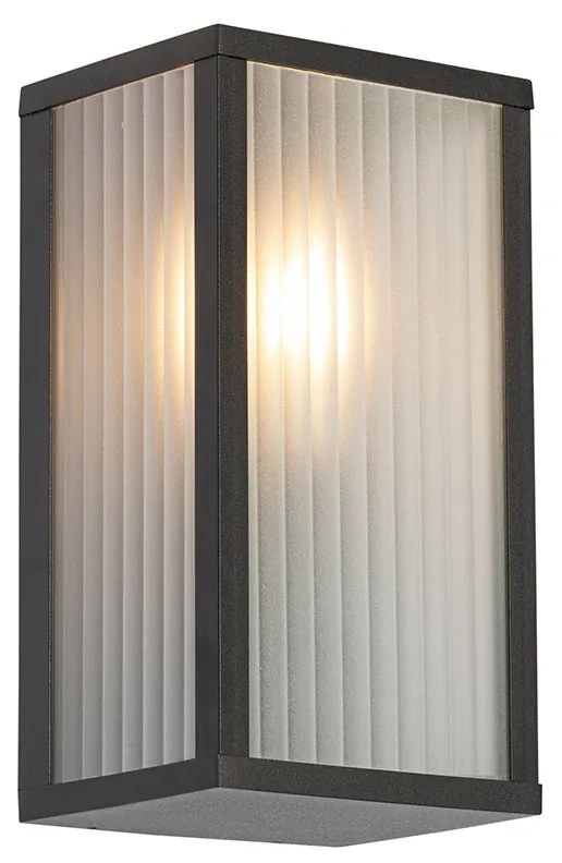 Lampa ścienna zewnętrzna czarna z żebrowanym szkłem IP44 - Charlois