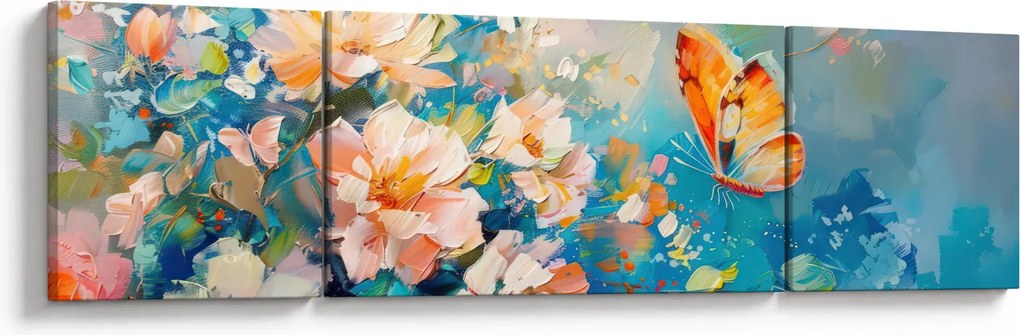 Obraz - Motyl i kwiaty, obraz olejny II. (170x50 cm)