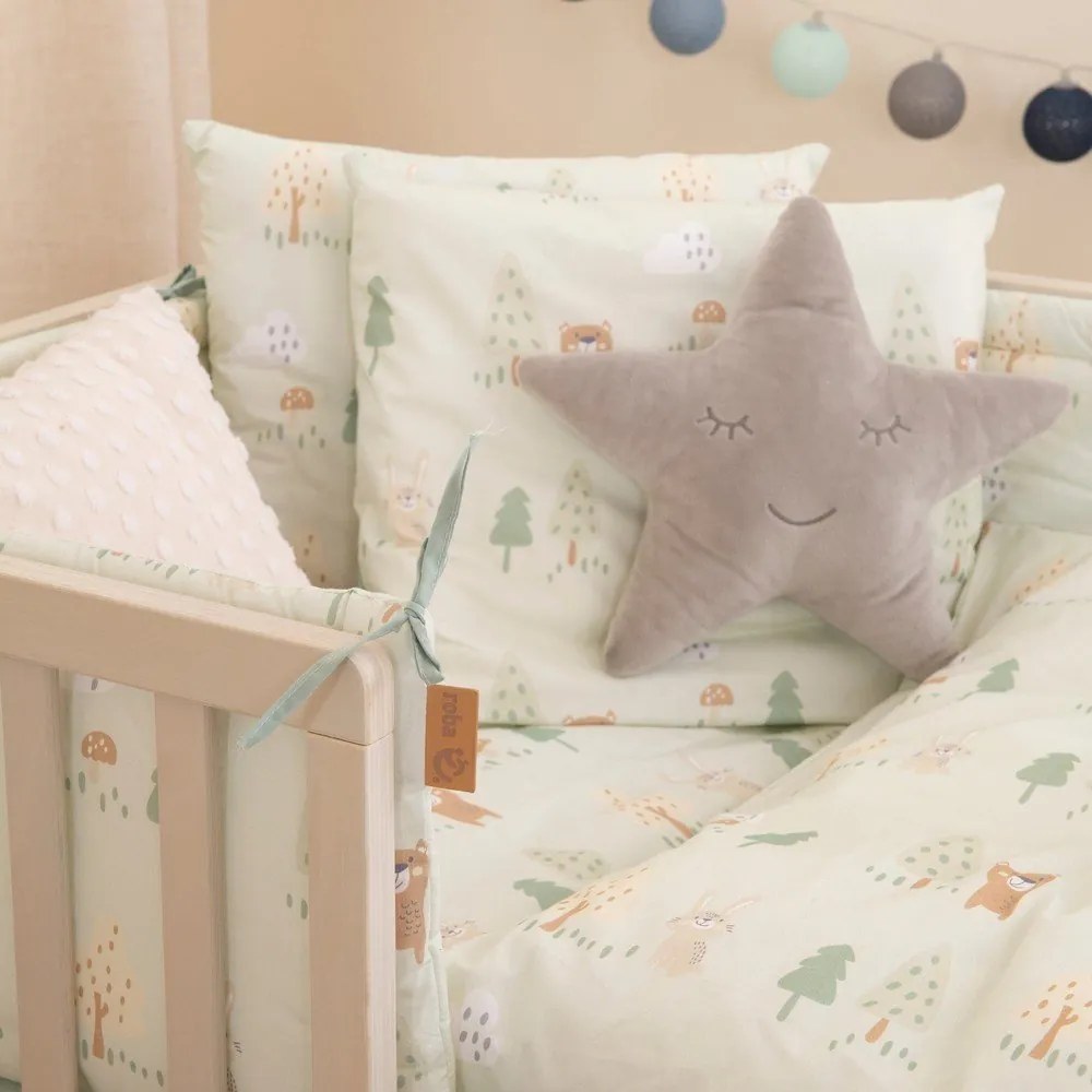 Jasnozielony bawełniany ochraniacz do łóżeczka 170 cm Woodland Buddies – Roba