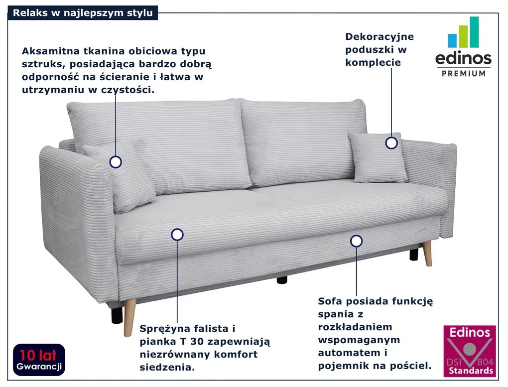 Szara sztruksowa sofa rozkładana T3-Z72