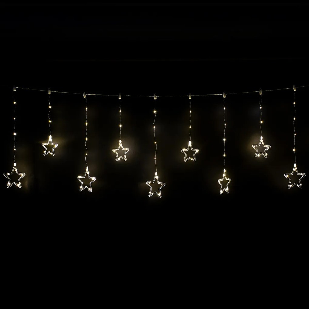 Kurtyna świetlna zewnętrzna Stars, 200 x 60 cm, LED, ciepła biała, timer, 8 funkcji, na baterie, 200 cm