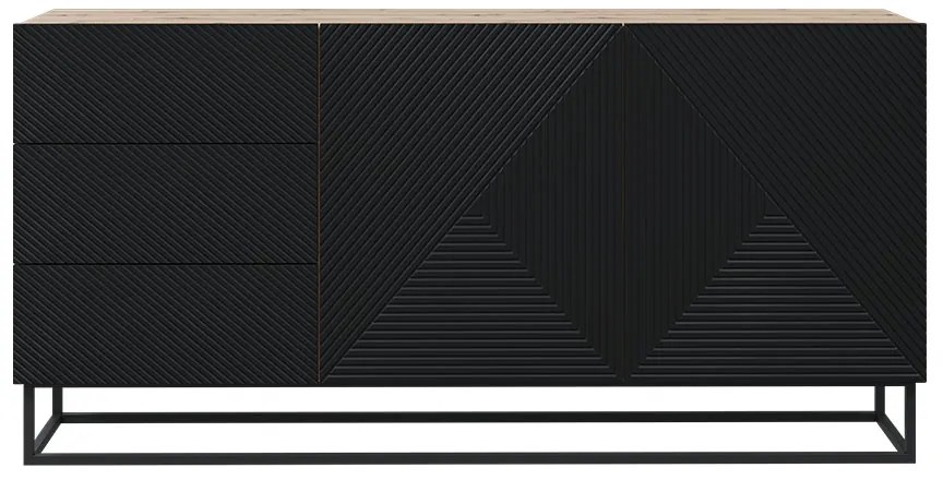 Komoda Asha 167 cm dwudrzwiowa z szufladami - artisan / czarny mat / czarny stelaż