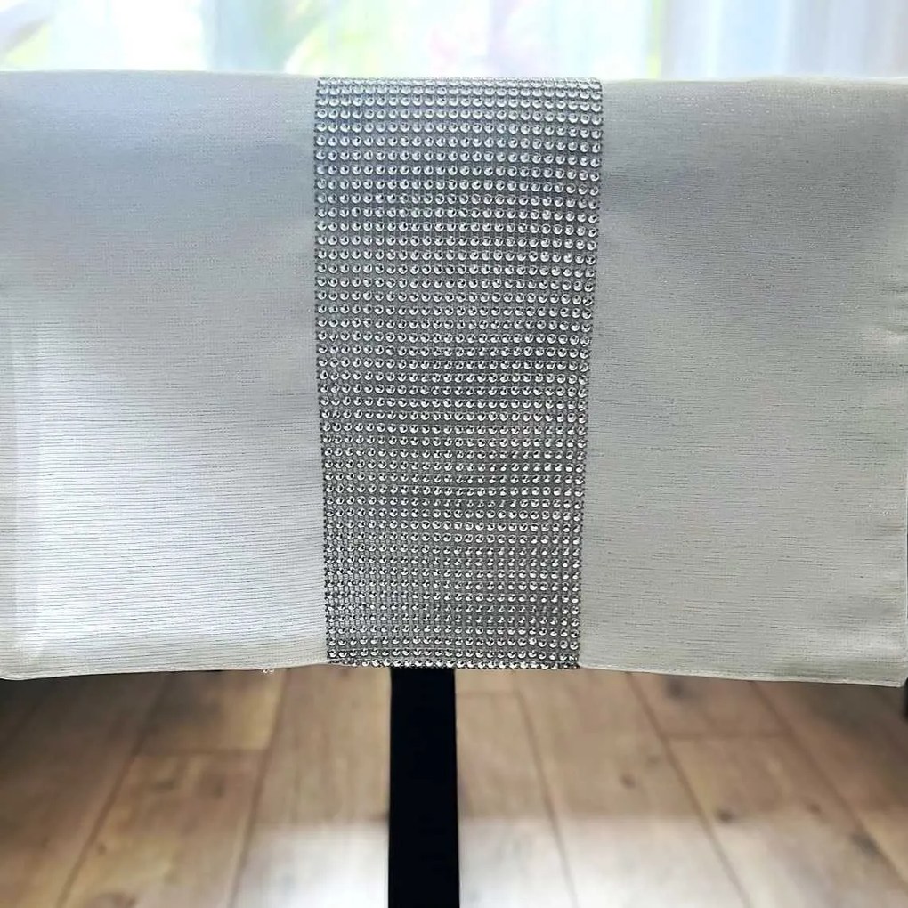 Bieżnik z cyrkoniami glamour biały na stół ozdobny - 40x140 cm