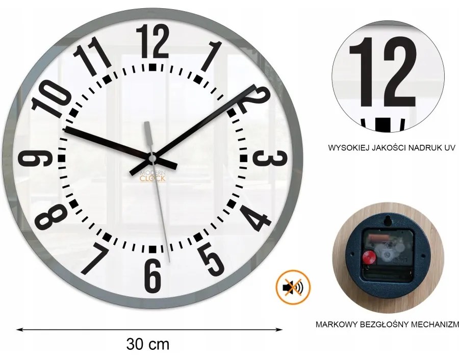 Zegar ścienny okrągły cichy klasyczny akrylowy na ścianę duże cyfry stylowy