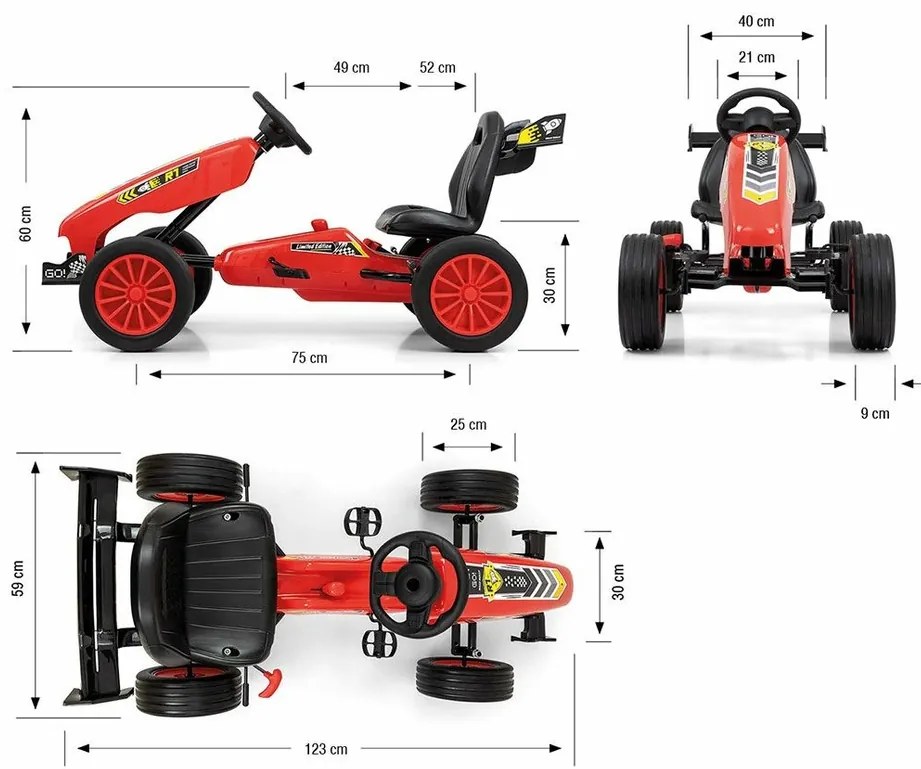 Milly Mally Quadricycle Go-kart Rocket, czerwony