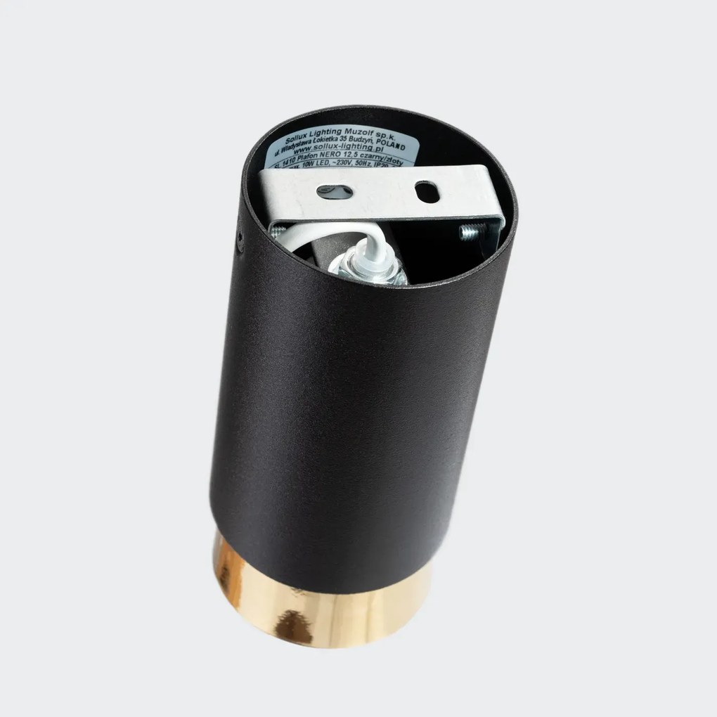 Plafon NERO 12,5 czarny/złoty tuba SOLLUX LIGHTING