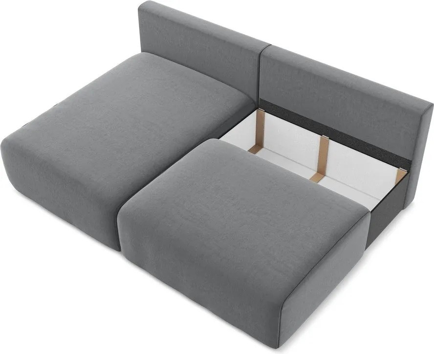 Szary aksamitny rozkładany/ze schowkiem narożnik (lewostronny/z szezlongiem) Kalena – Makamii