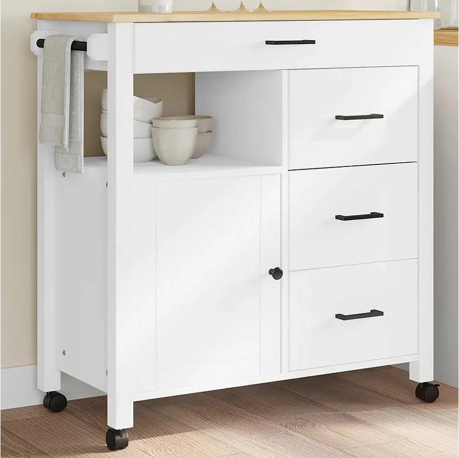 Kuchenny Wózek MONZA 84x40x90 cm z Masywnego Drewna Sosnowego - Duża Przestrzeń Magazynowa i Łatwy w Przemieszczaniu