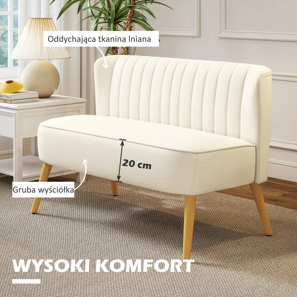 HOMCOM Sofa 2-osobowa, miękkie wyściełanie, łatwy w pielęgnacji materiał, do 220 kg, 117 x 56,5 x 77 cm, kremowa biel | Aosom PL