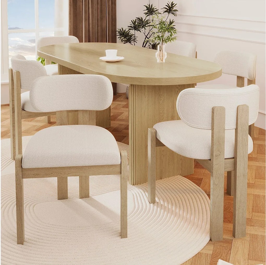 Zestaw 6 krzeseł do jadalni z litego drewna - 54 x 54 x 79 cm - Styl nowoczesny - drewno kręcone - beż + naturalny