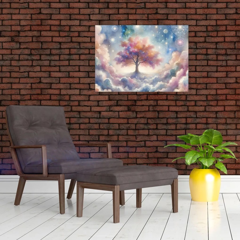 Obraz na szkle – Drzewo życia w chmurach (70x50 cm)