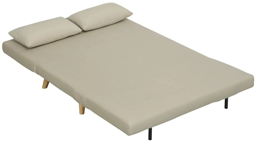 HOMCOM Relaksacyjna Sofa z Funkcją Spania, w zestawie 2 Poduszki, Wygląd Aksamitu, 130 x 78 x 79 cm, Beżowa