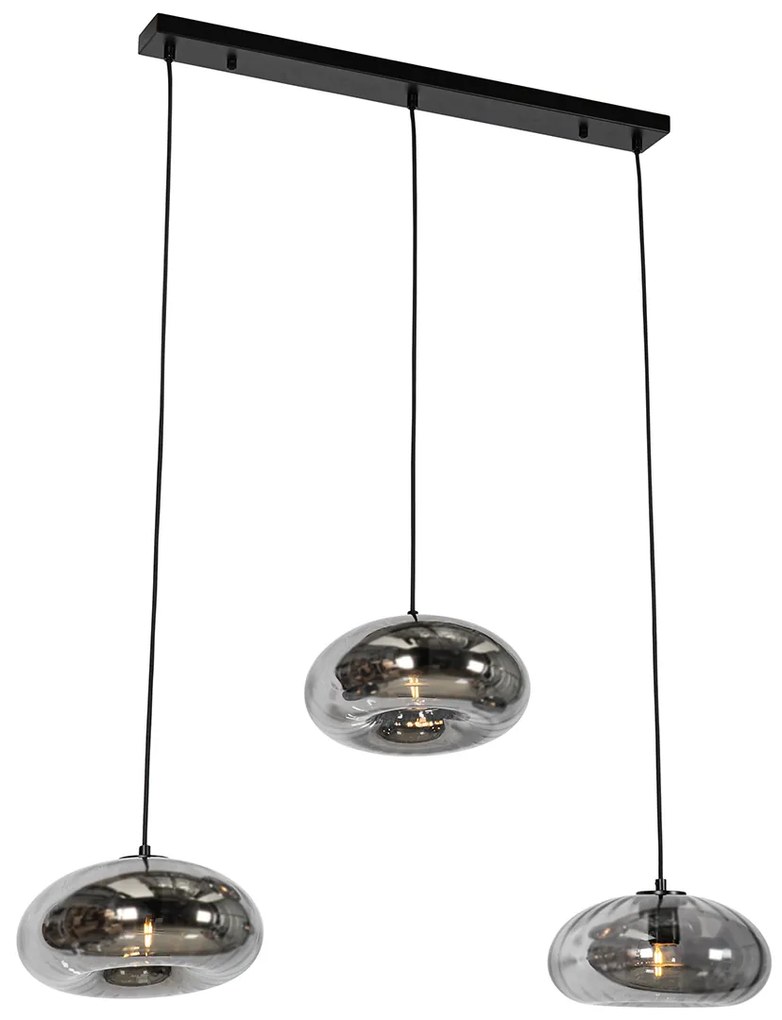 Lampa wisząca czarna z dymionym szkłem prostokątnym 3-światłowa - Ayesha ArtDeco Oswietlenie wewnetrzne