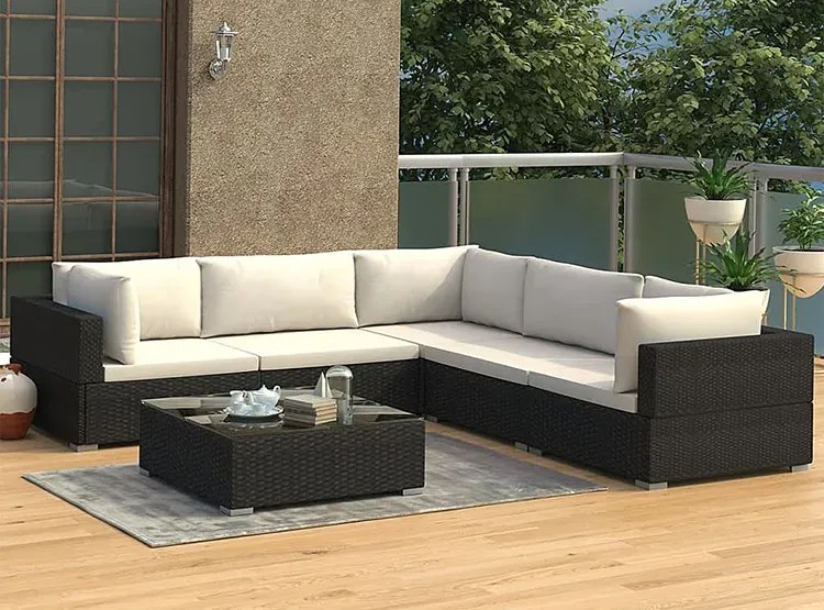 Czarno-kremowy 6-częściowy wypoczynkowy zestaw do ogrodu W1-M00