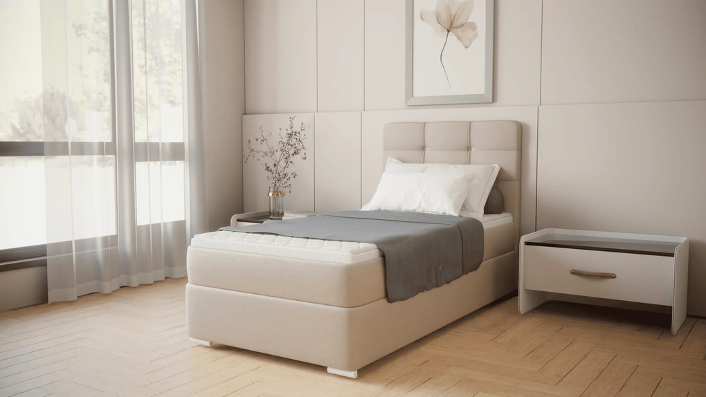 Czarne łóżko jednoosobowe Bruno 100cm, nowoczesny design pasujący do każdej sypialni, wygodny materac, Cosmic 100, lewe