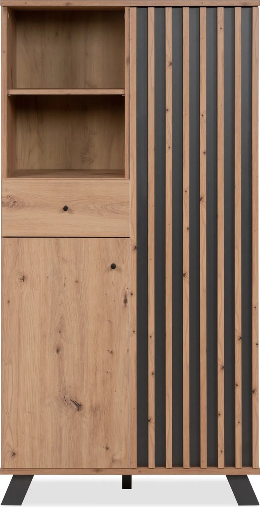 Wysoka komoda z lamelami Medan dąb artisan/antracyt