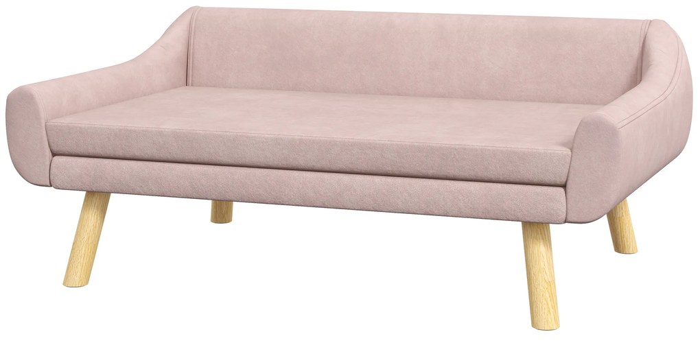 PawHut Sofa dla zwierząt Sofa dla psa, Skandynawski design, wyjmowany materiał, welur, 102 cm x 58,5 cm x 42,5 cm, różowy + naturalny
