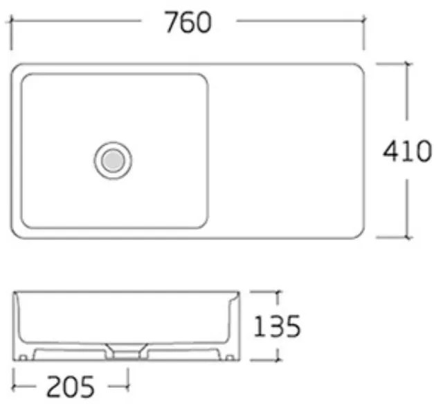 Umywalka ceramiczna nablatowa prostokątna biała z dużą półką na mydło 76 x 40 cm GERA
