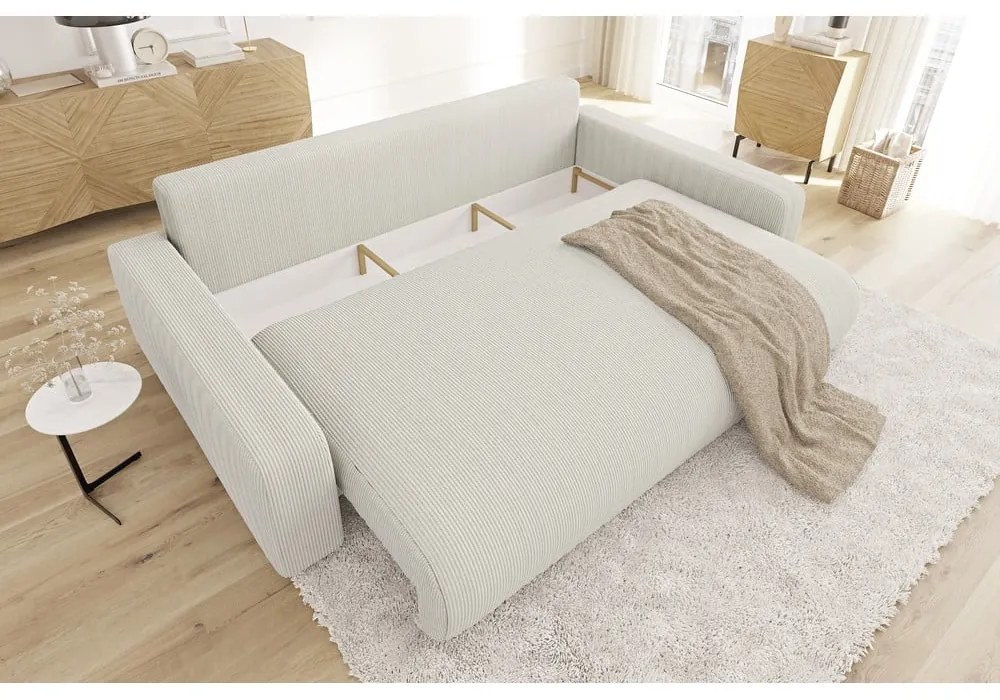 Kremowa sztruksowa rozkładana sofa ze schowkiem 234 cm Sara – Ropez