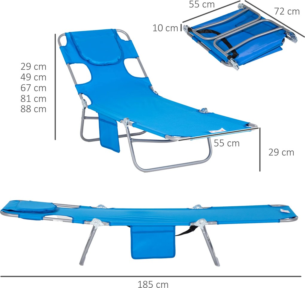 Outsunny Leżak Ogrodowy z Wyściełanym Otworem na Twarz, Leżak do Masażu na Zewnątrz z Boczną Kieszenią, Tkanina, Metal, Niebieski