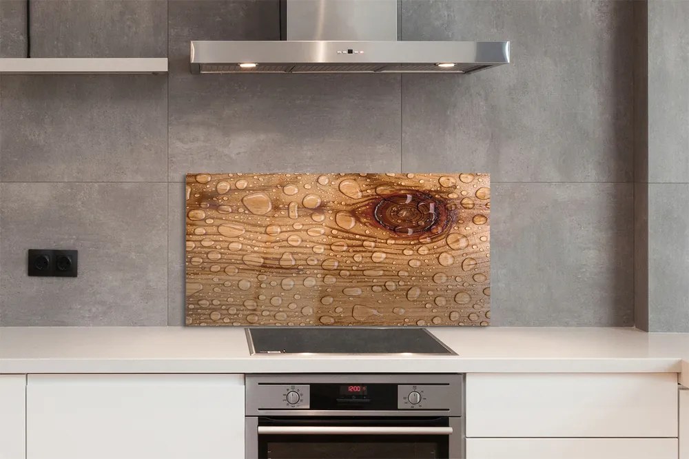 Szklany Panel Krople na Naturalnym Drewnie