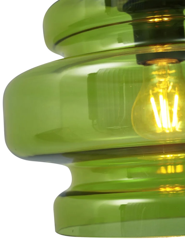 Retro Lampa Wisząca Czarna z Zielonym Szkłem - Denise