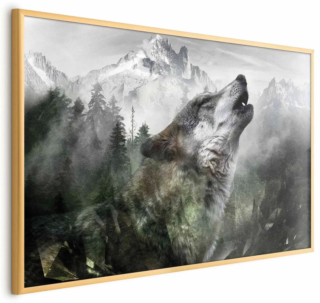 Plakat Wyjący wilk 42x29,7 cm z ramą złotą bez marginesu ARTGEIST B