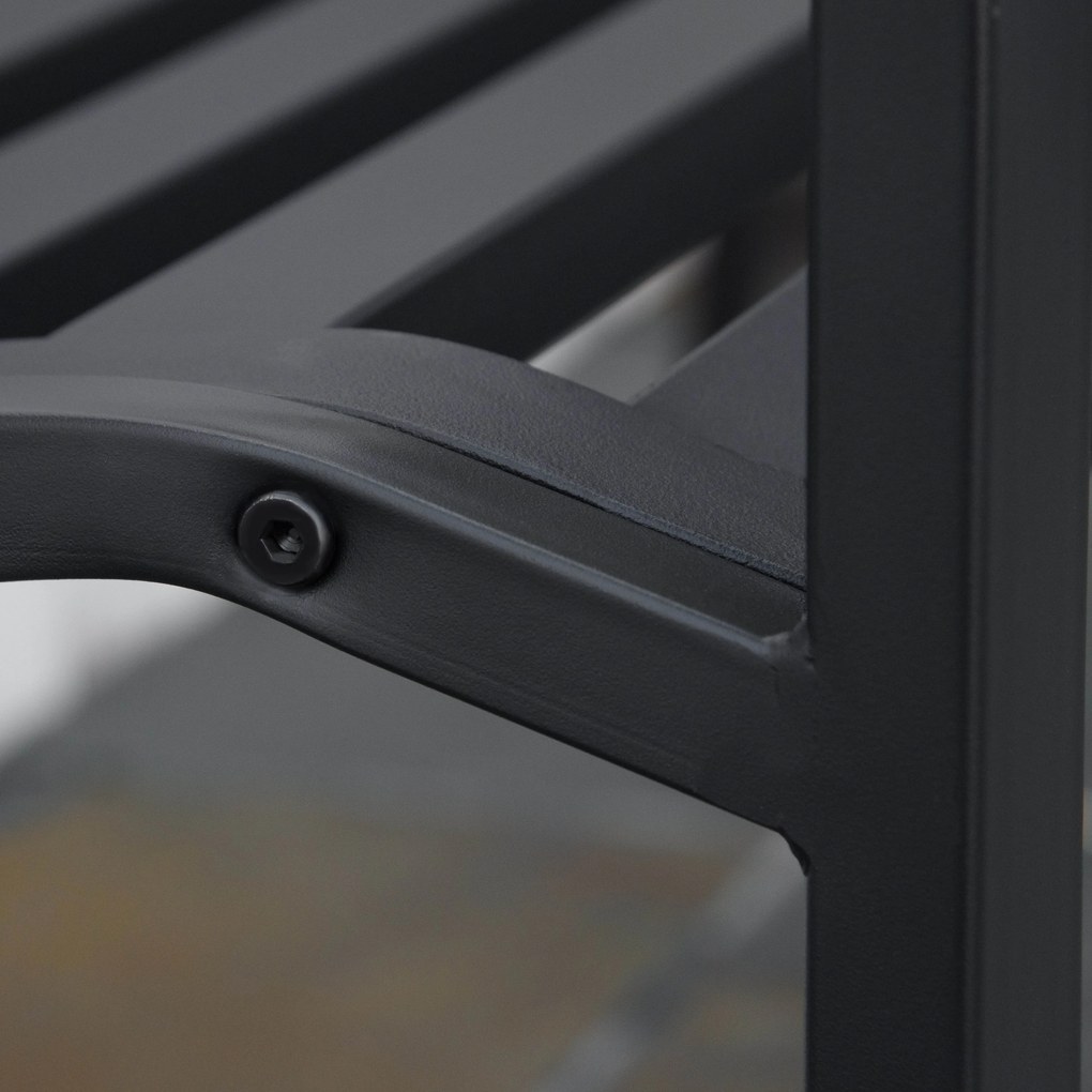 Outsunny Metalowa Ławka Ogrodowa 2-osobowa Czarna Stylowa z Oparciem i Podłokietnikami 128x585x89cm | Aosom PL