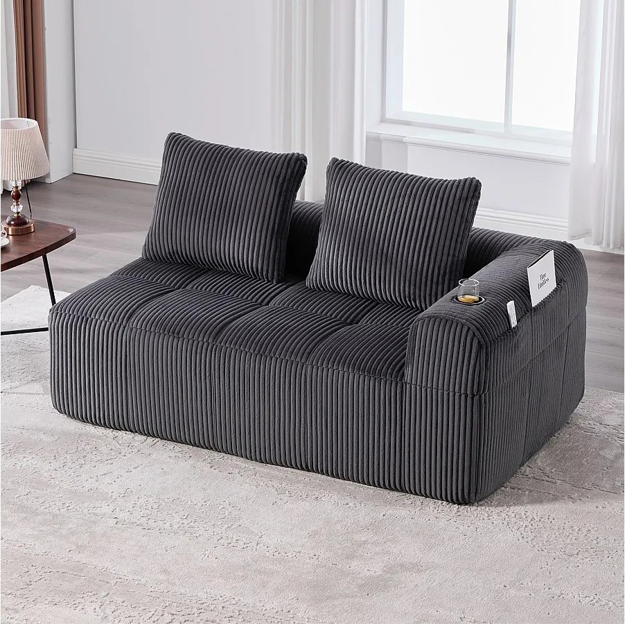 Wygodna sofa 2-osobowa - 158 x 93 x 61 cm - nie wymaga montażu - z poduszkami oparcia + kieszeń - welur - szara