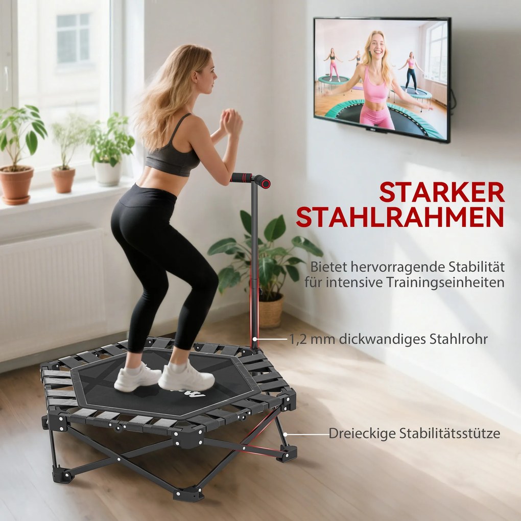 SPORTNOW Trampolina fitness z regulowanym uchwytem T, składana, torba transportowa, nośność 120 kg, stal, tworzywo sztuczne, czarna | Aosom PL