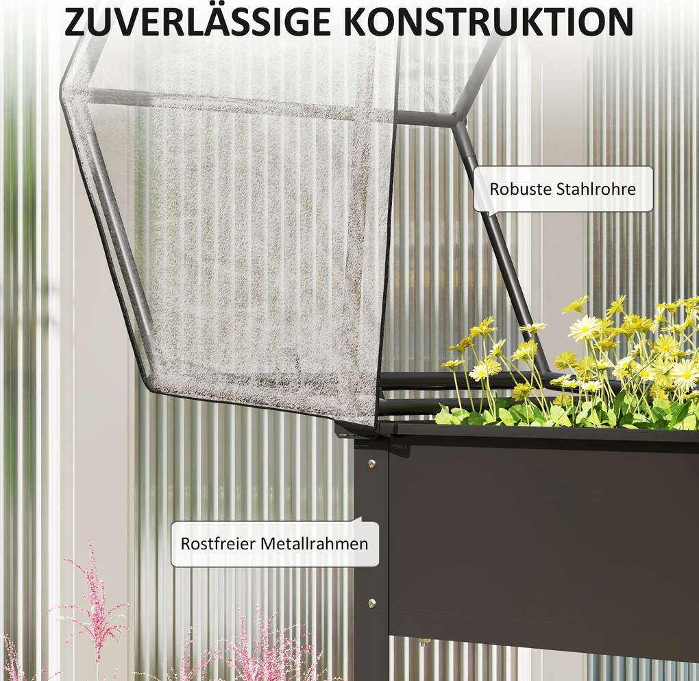 Outsunny Wysoki grządek z dachem szklarniowym, Podwyższona skrzynka na rośliny z otworami drenażowymi, 60 x 60 x 120 cm, Czarny