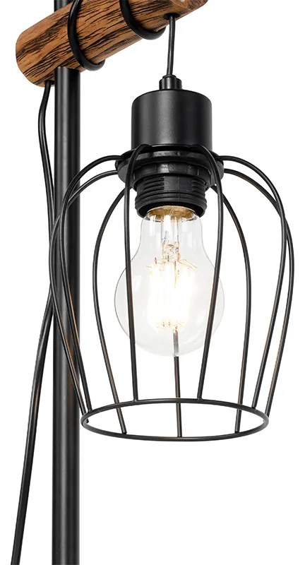 Rustykalna lampa stołowa czarna z drewnem - Stronk Rustykalny / Vintage Oswietlenie wewnetrzne