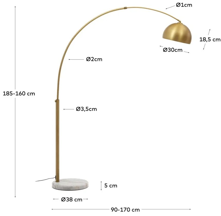 Lampa stojąca w kolorze złota z metalowym kloszem (wys. 185 cm) Madali – Kave Home