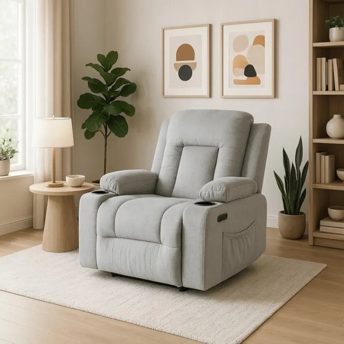 Fotel Masujący BOX 2 Rozkładany z Podnóżkiem Szary Nowoczesny