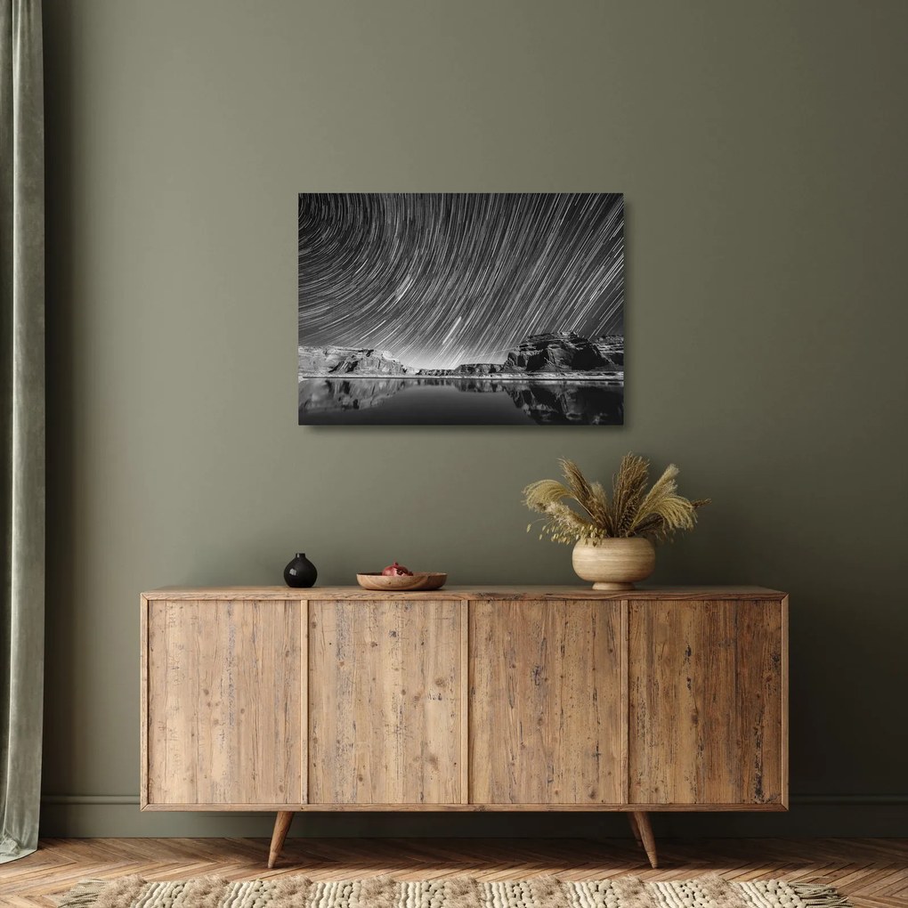 Obraz na szkle - Czarno - biały obraz gwiaździstego nieba (70x50 cm)