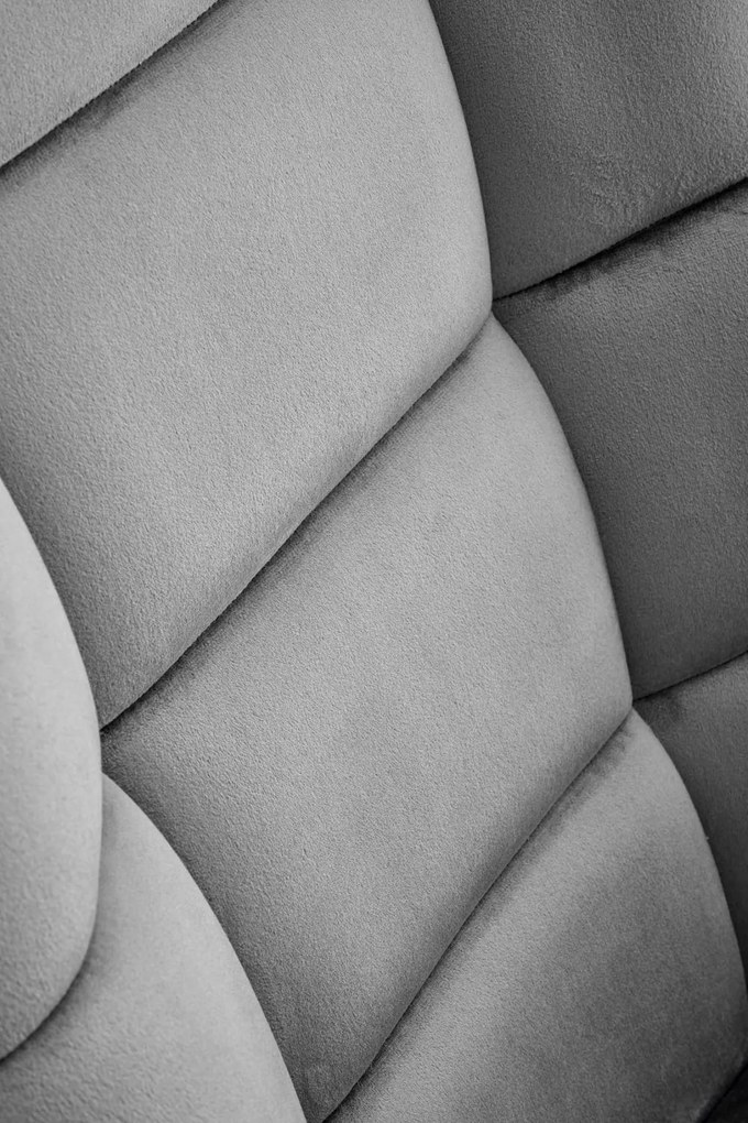 BAZAL fotel bujany popiel tapicerowany velvet skandynawski pikowany płozy