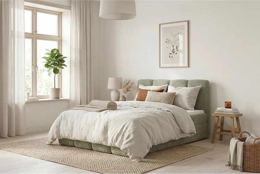 Stylowe łóżko tapicerowane KORA 160x200 cm w tkaninie CENTAUR 13 zielonej